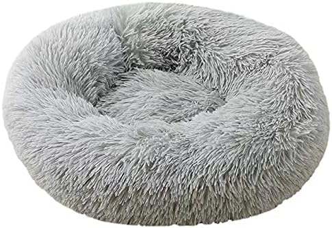 Pet Comfortable Washable Super Soft Donut Pet Dog Cat Bed (20 in/24 in/35in) Large Medium Small Size，Machine Washable ，Non-Slip Waterproof Bottom ，Warm Round Fluffy Plush Pet Bed (24 in-Medium, Grey)