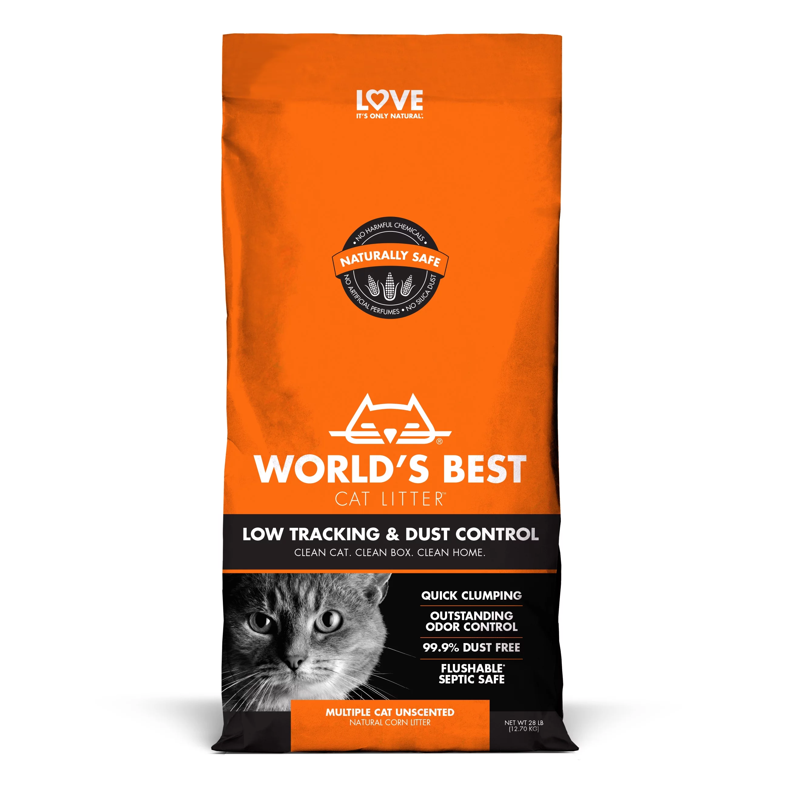 World's Best Cat Litter Low Tracking & Dust Control Natural Unscented Cat Litter, 28 lb.