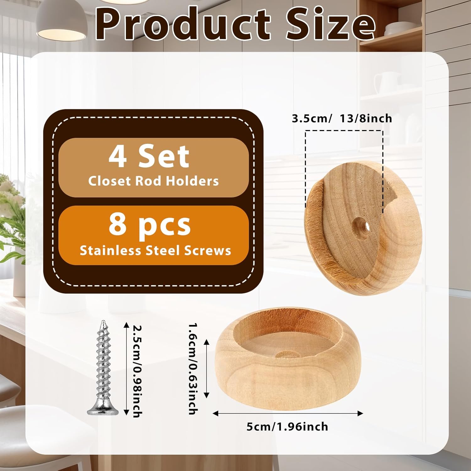 4 Sets Closet Pole Socket Wooden Closet Rod Holders Heavy Duty Solid Wooden Closet Pole Holder Closet Rod Bracket Closet Rod Support with Screws for Wardrobe Hallway Bathroom Curtain Clothing Store