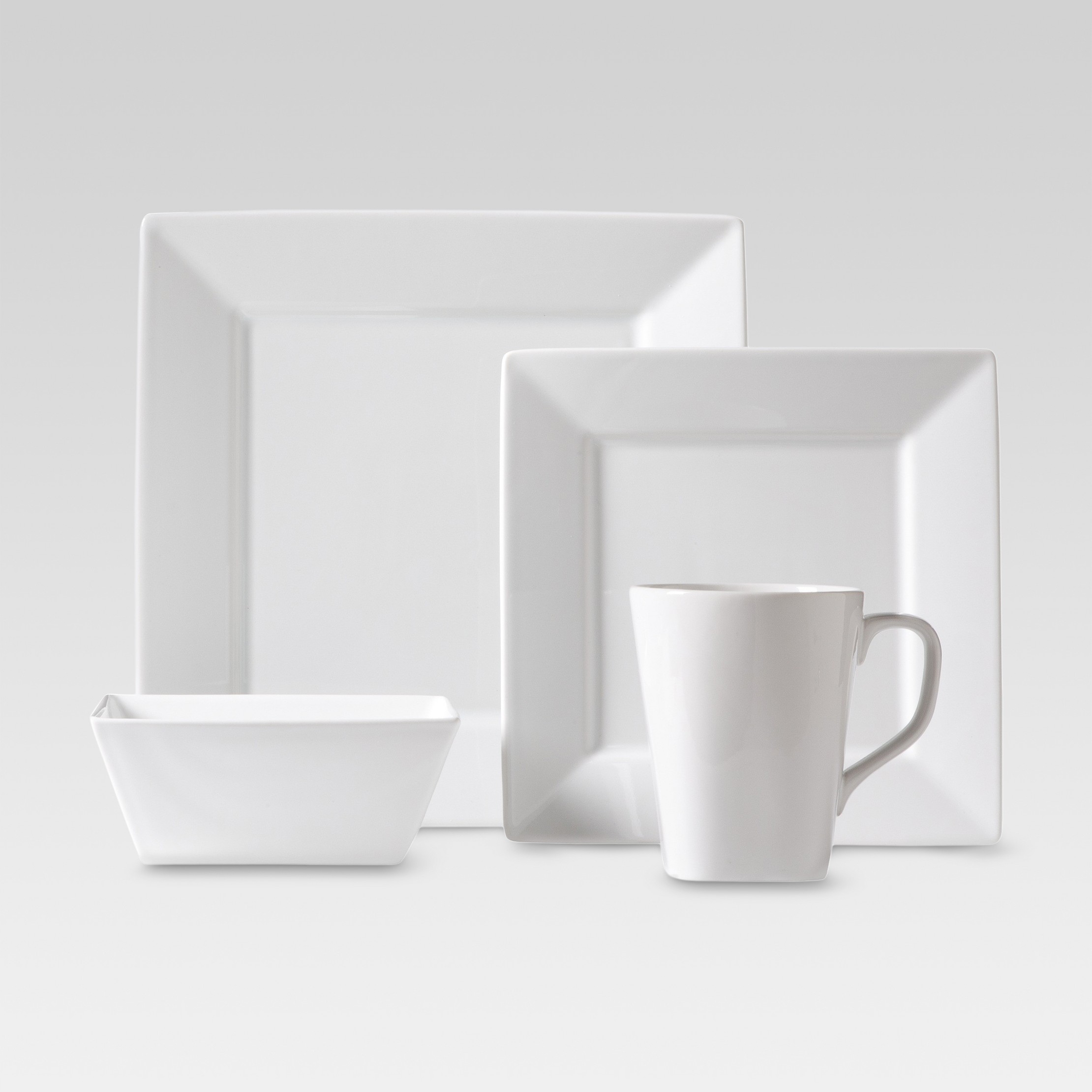 16pc Porcelain Square Dinnerware Set White