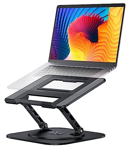 Adjustable Laptop Stand with 360 Rotating Base, Computer Stand for Laptop Ergonimic Foldable Laptop Riser for Desk Compatible with MacBook Pro/Air Notebook up to 16 Inches, Black