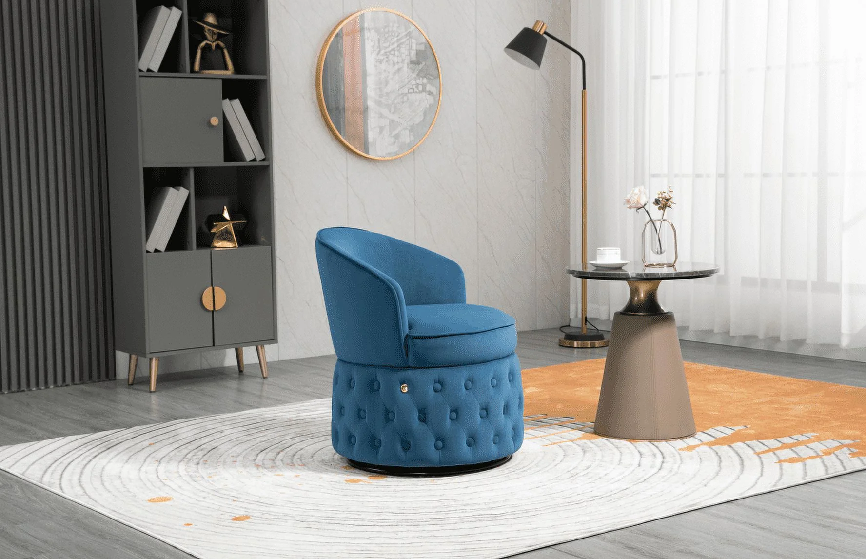 Villeston Swivel Velvet Sofa Barrel Chair for Living Room and Office, Comfortable Round Swivel Accent Chair with Armrests for Bedroom, Lounge, Beige