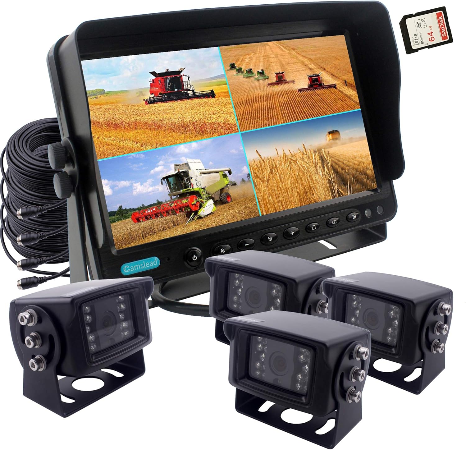 CAMSLEAD Heavy Truck Camera Vehicle Vision Safety Backup Camera System 7 inch Monitor Built-in DVR Recorder with Quad Split Screen Vehicle Rear View Camera Monitor Kit for Truck Van Caravan