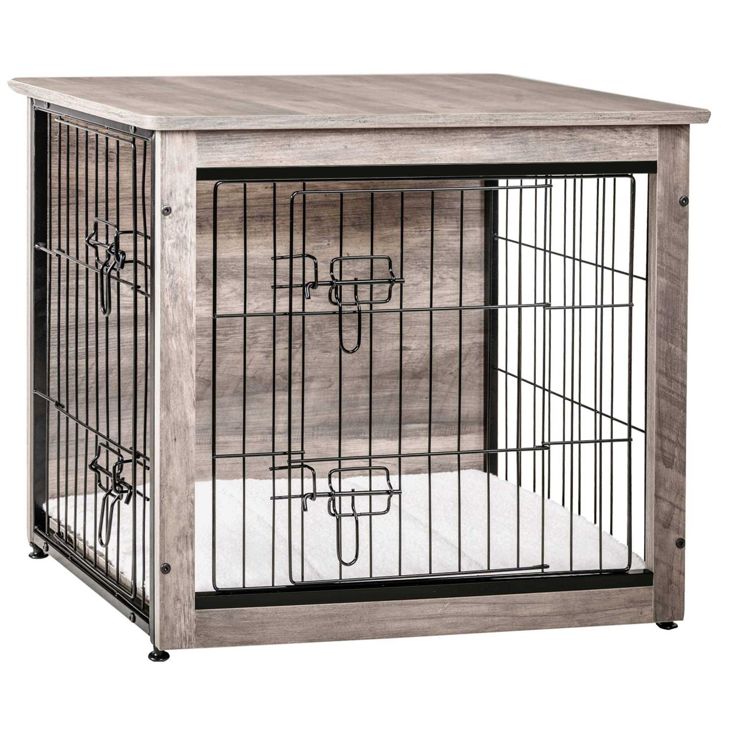 DWANTON Dog Crate Furniture with Cushion Wooden Dog Crate with Double Doors - Pet Supplies online store