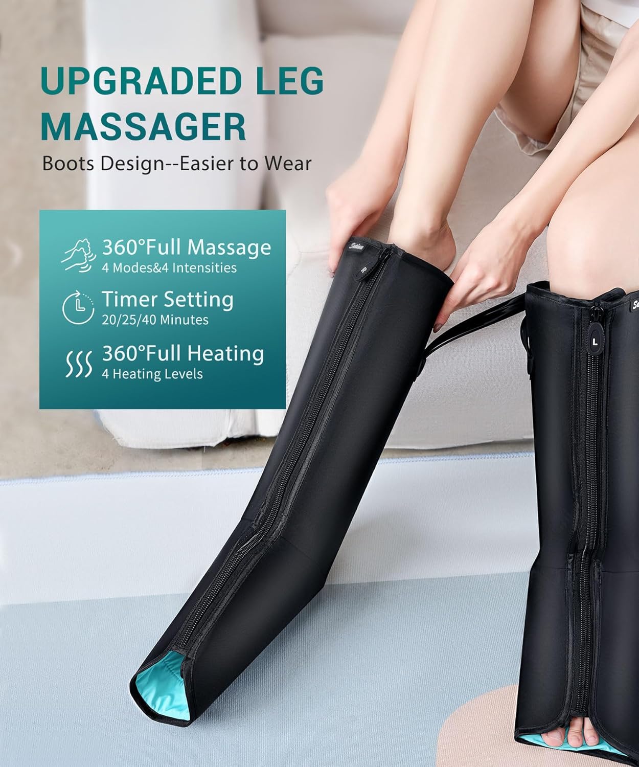 Leg Massager with Heat for Circulation and Pain Relief - Air Compression Massage for Foot & Calf,Foot and Leg Massager Compression Boot with 4 Modes 4 Intensities,and 3 Heats,Best Gifts for Mom, Dad