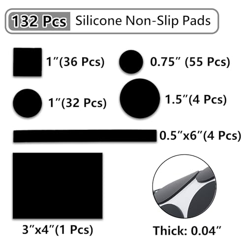 132 Pcs Non Slip Self-Adhesive Silicone Cuttable Furniture Pads，Anti-Sliding Anti-Scratch Rubber Floor Protectors for Any Furniture and Appliances - Matte