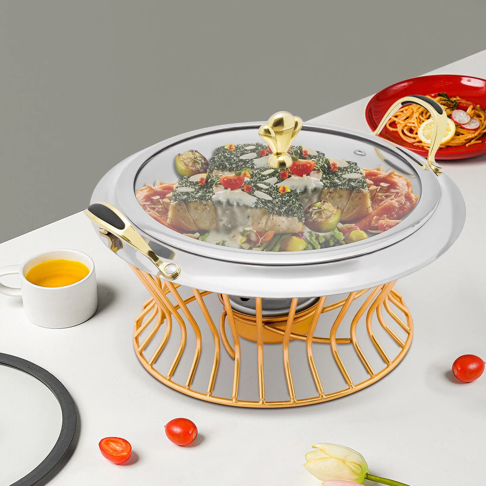 2L Non-stick Chafing Dish Food Warmer Surface Buffet Warmers Adjustable Fire Chafing Dish Food Warmer