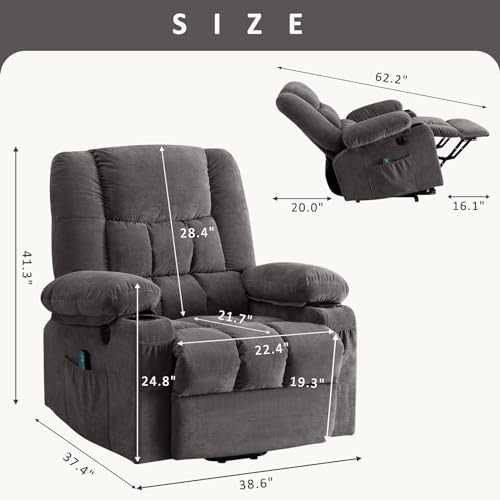Power Lift Recliner Chair Recliners for Elderly with Heat and Massage Recliner Chair for Living Room with Infinite Position and Side Pocket,USB Charge Port