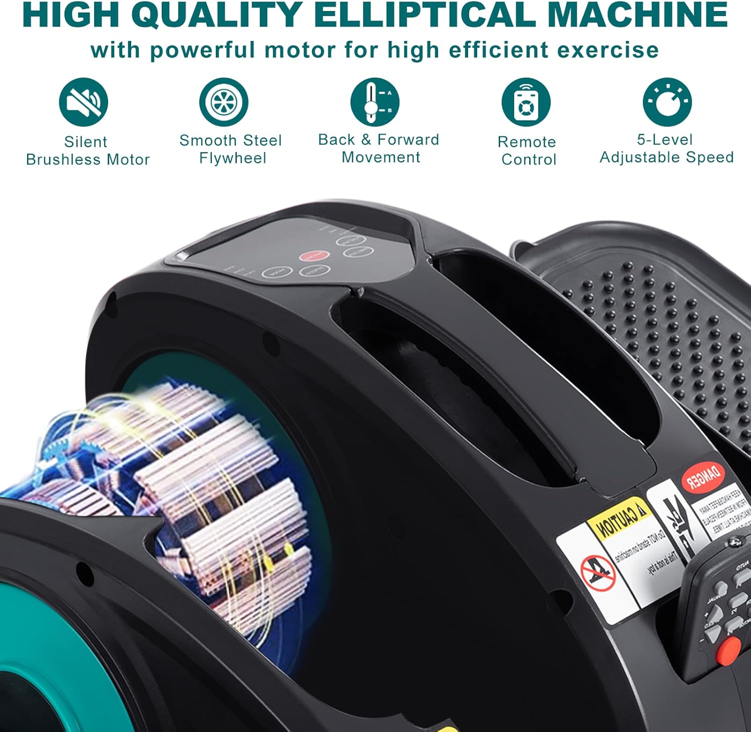 Under Desk Elliptical, Electric Seated Pedal Exerciser, Quiet & Compact Mini Ellipse Leg Exerciser with LCD Monitor, Remote Control and 5-Level Adjustable Speeds, Elliptical Machine for Home