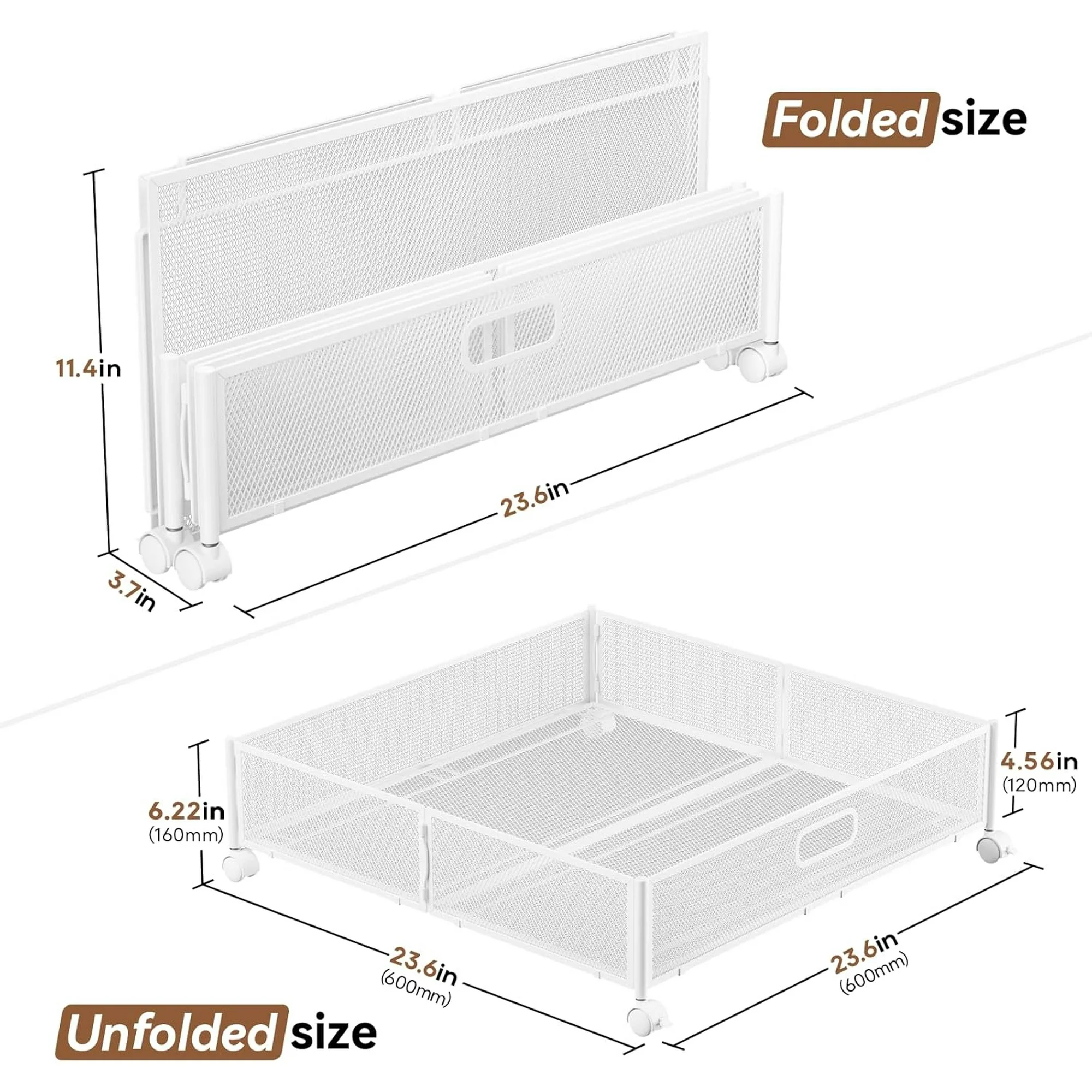 Under Bed Storage Containers with Wheels - Shoe Storage Organizer Drawer, Tool-free Assembly Metal Underbed Storage Containers for Bedroom Clothes, Shoes, Blankets - 2Pack