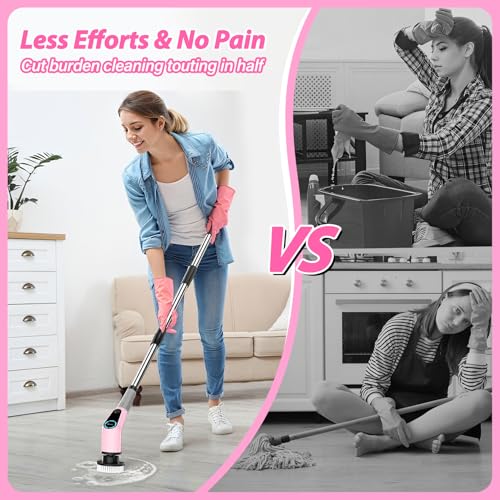 Electric Spin Scrubber, Cordless Cleaning Brush, Shower Scrubber with 8 Replaceable Brush Head, Power Cleaning Brush with Extension Handle, 2 Adjustable Speed, for Bathtub Grout Tile Floor - Radiant Selections
