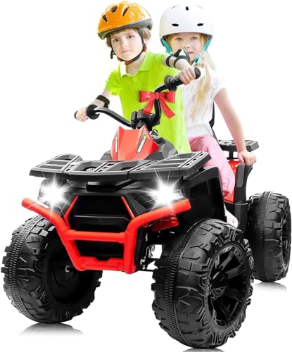 24V 2 Seater Ride on Toys, Kids Quad ATV w/400W Motors, Battery Powered Electric Vehicle w/Spacious Seater, LED Light Bluetooth, MP3, Spring Suspension, 4 Wheeler for Boy Girl, Orange