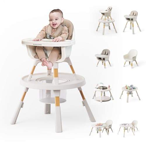 Baby High Chair, 8 in 1 Convertible Highchair with Activity Center, Adjustable Growing High Chairs for Babies and Toddlers with Removable Tray, Khaki