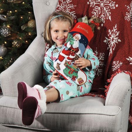 Lillian Vernon Santa Personalized Heirloom Christmas Needlepoint Stocking Stocking, 100% Wool, 9.5