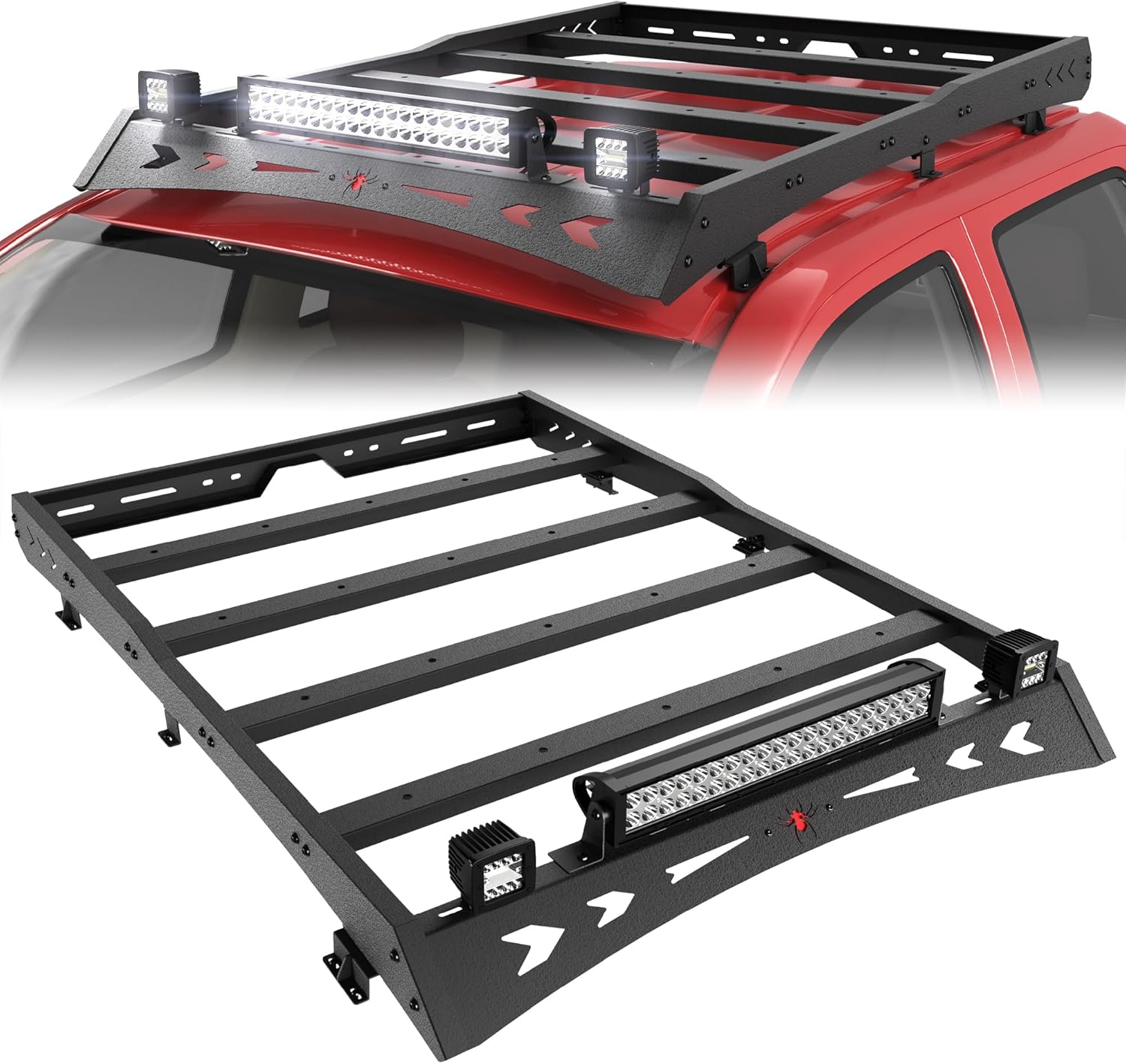 Roof Rack for Tacoma Roof Rack Cargo Carrier Heavy Duty Top Roof Basket Rack Extension with 2 X 18W LED Lights and 1 X 144W Light Bar Fit for Toyota Tacoma 2005-2022