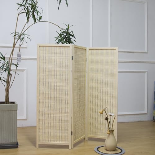 3 Panel Room Divider Short Folding Screen Divider,Double Sided Bamboo Divider Screen for Room Separation,Brown,47.2