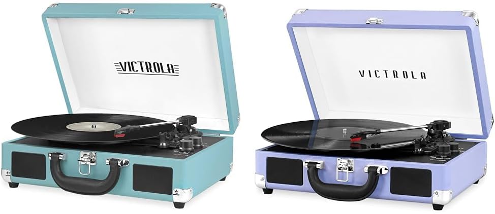 Victrola Vintage Bluetooth Portable Suitcase Record Players with Built-in Speakers, Turntable Audio Sound, Model Numbers: VSC-550BT-TU, VSC-550BT-LG