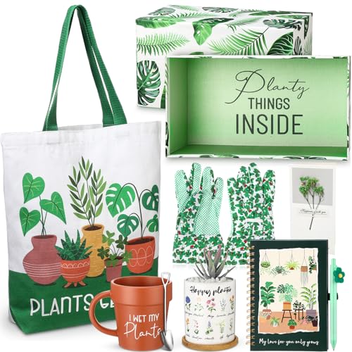 8 Pcs Plant Lover Mother's Day Gift for Women, Funny Plant Lady Gifts Include Plant Gift Box, Mug, Tote Bag, Plant Journal, Plant Pot, Card, Gardening Gloves, and Pen Plant Gifts