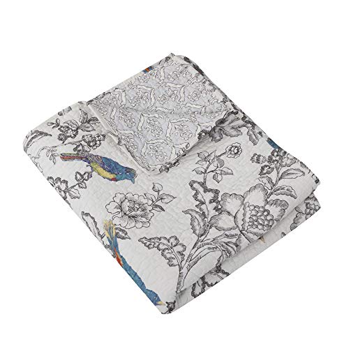 Levtex Home - Mockingbird Quilt Set - Full/Queen Quilt 88x92in. + Two Standard Pillow Shams 26x20in. - Grey Toile with Birds and Butterflies - Reversible - Cotton