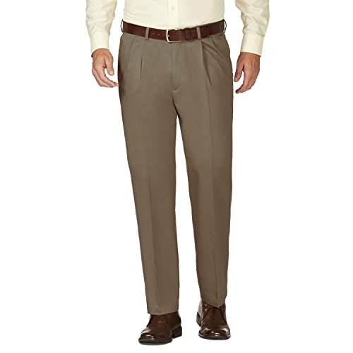 HAGGAR Mens Work to Weekend Hidden Expandable Waist Classic Fit Pleated Front Pant