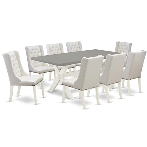 East West Furniture X-Style 7 Piece Kitchen Set Consist of a Rectangle Table with X-Legs and 6 Light Grey Faux Leather Parson Dining Chairs, 40x72 Inch, X097FO244-7