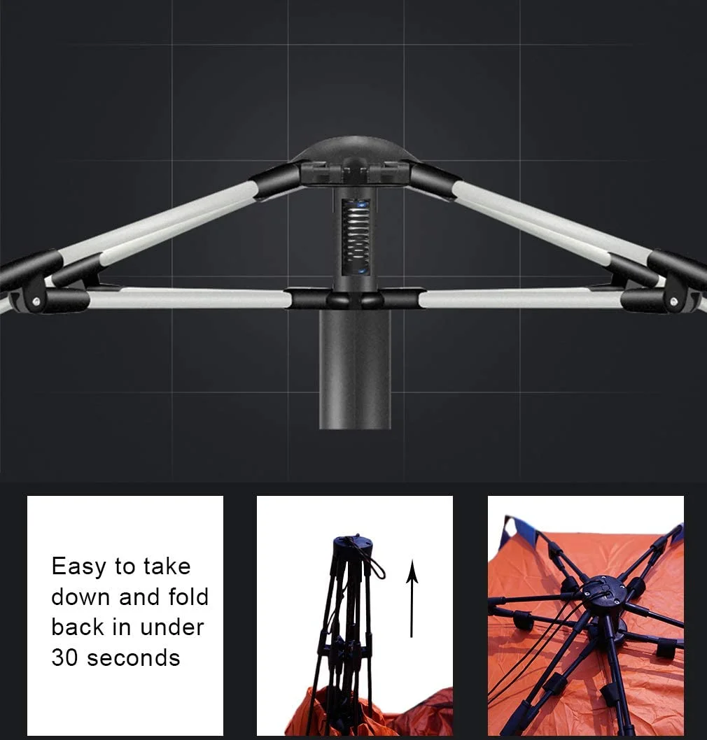 Oileus Beach Tent Sun Shelter X-Large 4 Person Tent, Portable Sun Shade, Pop Up Tents for Beach with Carry Bag, Stakes, 6 Sand Pockets, Anti UV for Fishing Hiking Camping, Waterproof Windproof, Orange