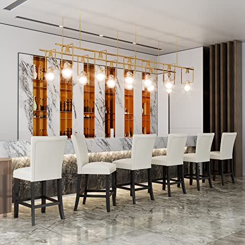 Counter Bar Chair Set of 4, 26” Counter Height Stools, Upholstered Bar Stools with Solid Wood Legs and Soft Faux Leather Seat, Easy Assemble for Kitchen Pub Home Cafe, Red, ZBY1331RD-4