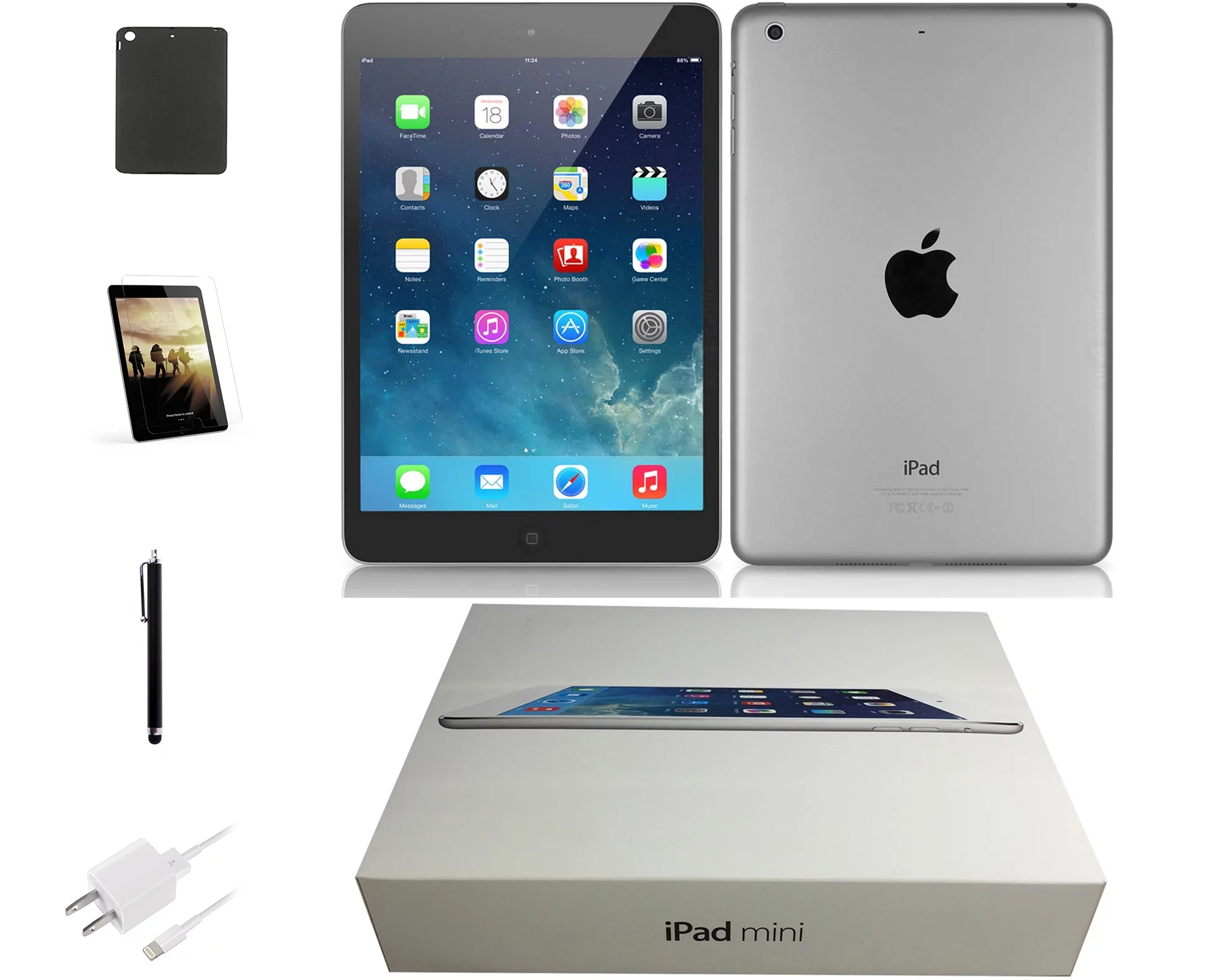 Restored Apple 7.9-inch iPad Mini 2 Retina, Wi-Fi Only, 32GB, Bundle Comes With: Bluetooth Headset, Tempered Glass, Case, Stylus Pen, Rapid Charger - Space Gray (Refurbished)