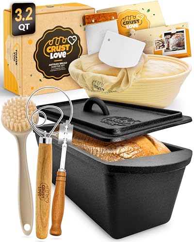 Rectangular Cast Iron Dutch Oven for Bread Baking - incl. Sourdough Bread-Baking Supplies - 3.2QT Bread-Pan for Homemade-Bread, Sour dough Bread-Pans with Lid, Bread-Oven, Bread-Baking-Pan