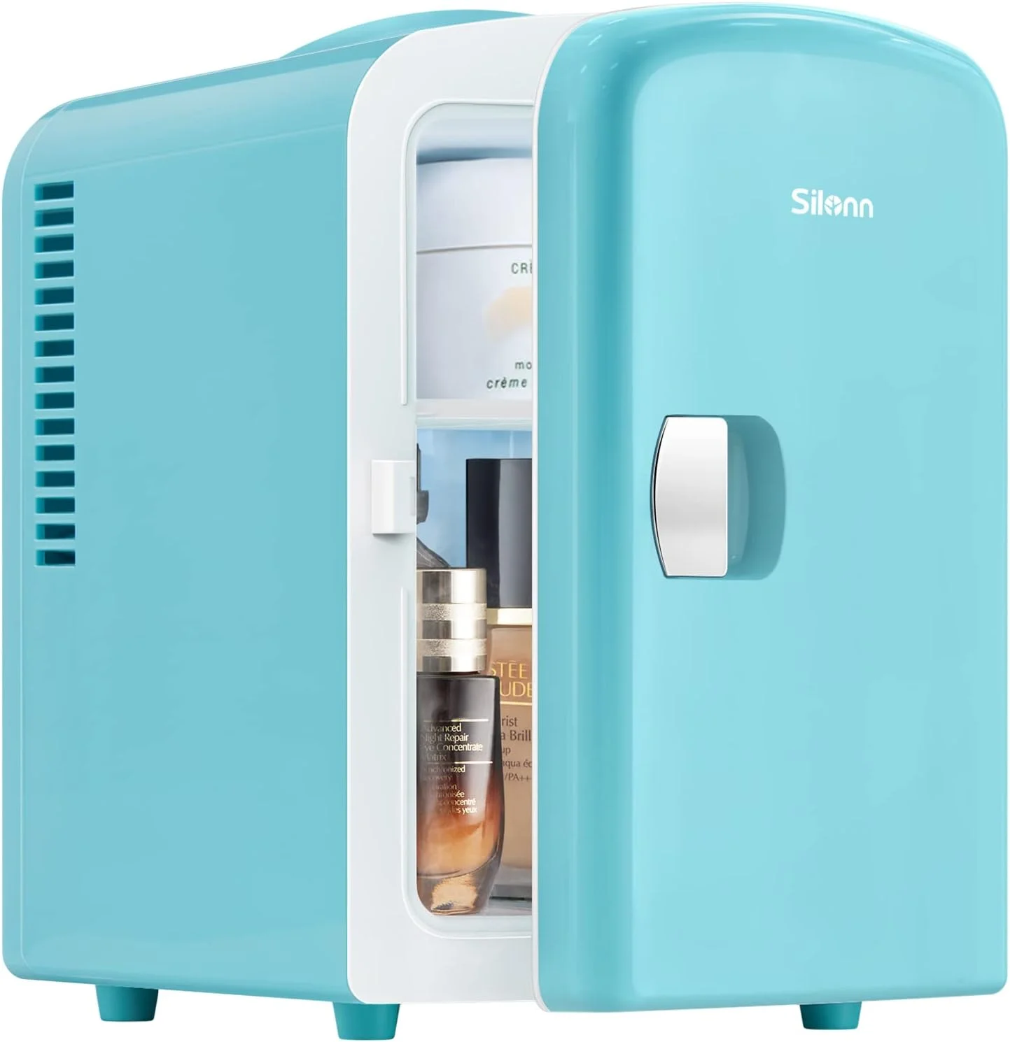 Silonn Mini Fridge, Portable Skin Care Fridge, 4 L/6 Can Cooler and Warmer Small Refrigerator with Eco Friendly for Home, Office, Car and College Dorm Room, Compact Refrigerator and Teal (SLRE01G1)
