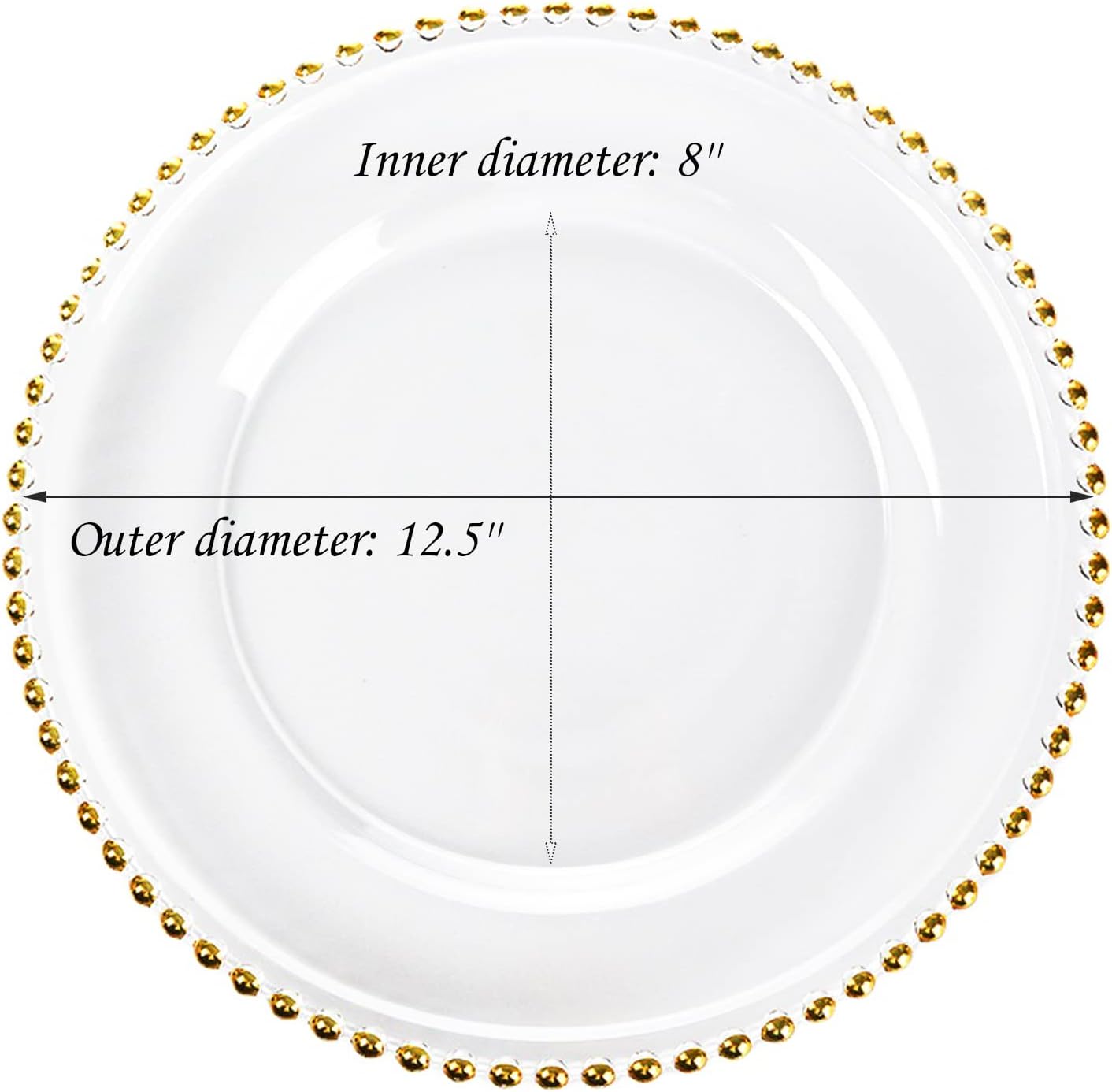 Cheardia 6 Pcs Clear Charger Plates with Gold Bead, 13 Inch Acrylic Chargers for Dinner Plates Round Plastic Decorative Dinner Plates for Table Setting Events, Party, Wedding