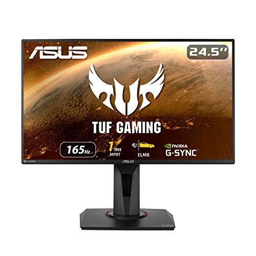 ASUS TUF Gaming VG259QR 24.5” Gaming Monitor, 1080P Full HD, 165Hz (Supports 144Hz), 1ms, Extreme Low Motion Blur, G-SYNC ready, Eye Care, DisplayPort HDMI, Shadow Boost, Height Adjustable,Black
