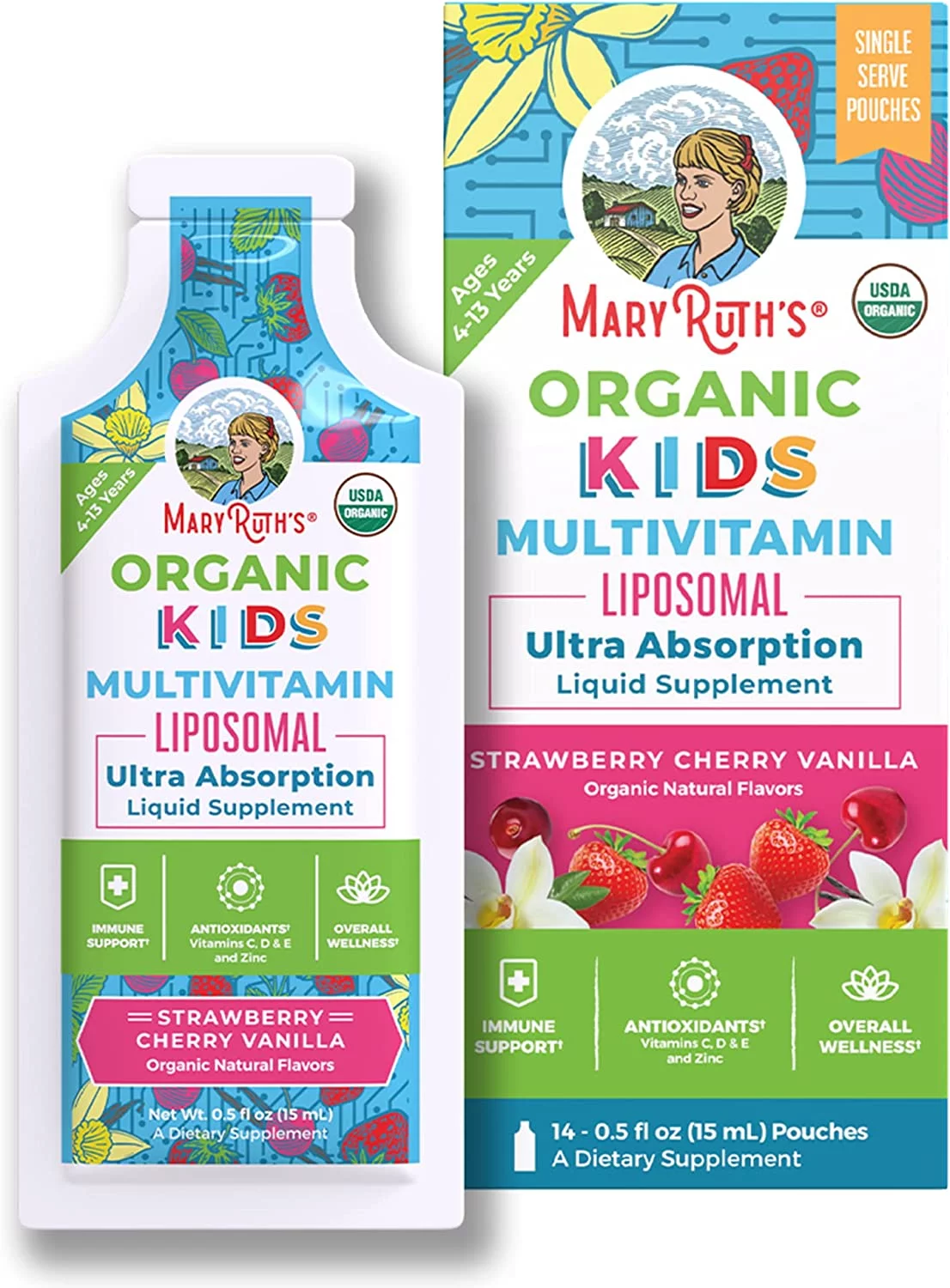 MaryRuth Organics | USDA Organic Multivitamin for Kids | Liquid Vitamins | Immune Support Supplement | Vegan | 14 Pack