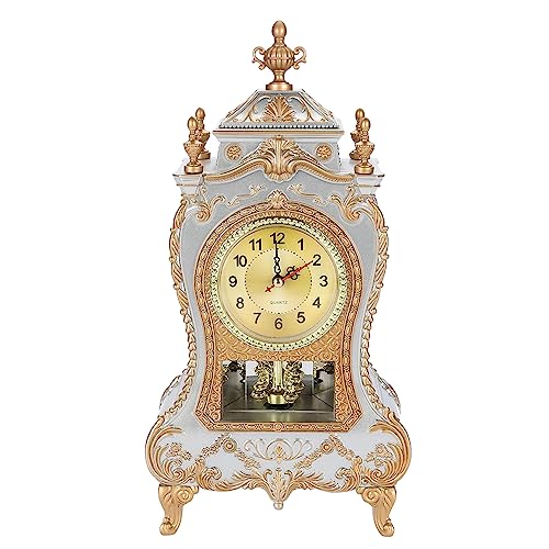 Wnvivi Vintage Table Clock,Decorative Antique Desk Alarm Clocks,Old Fashioned Alarm Clock for Home Office Shop Decoration(White)