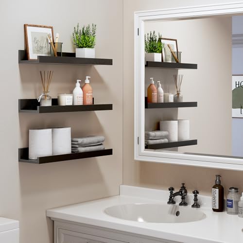 Fixwal Floating Shelves for Wall Decor, Wall Shelves Set of 8, Display Floating Shelf Wall Self with Lip for Bedroom, Bathroom, Nursery, Living Room (Rustic Brown)