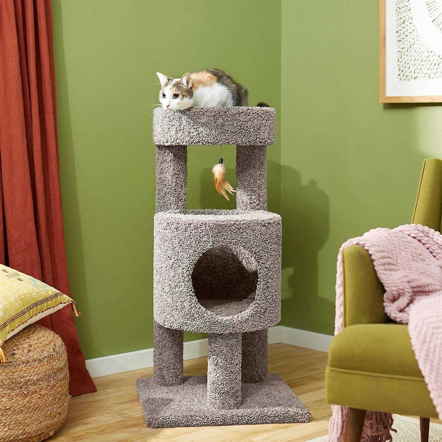 Frisco 36-in Real Carpet Wooden Cat Tree - Pet Supplies online store
