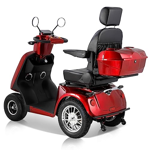ZVGREEN Heavy Duty 4-Wheels Mobility Scooter for Adults & Seniors, Medical Electric Powered Wheelchair Device 800W, Elderly-Rear LockBox Smart Seat 360 Degree Rotation (Model JXY4D-Red)