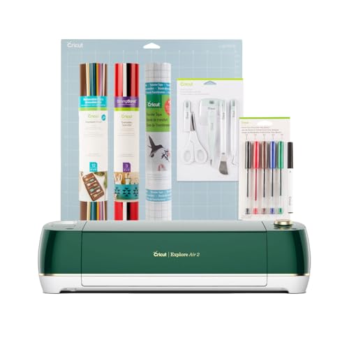 Cricut Explore Air 2 Starter Bundle - Includes 50 images & 10 fonts, Materials, Tool Set, Trimmer, Transfer Tape, Machine Mats & TrueControl Knife, Emerald