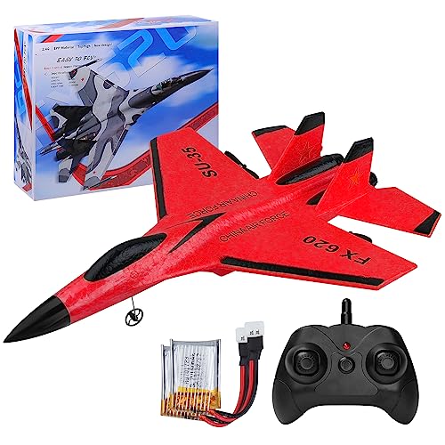 RC Airplane 2CH RC Plane Ready to Fly 2.4GHz Remote Control Plane SU35 RC Jet Easy to Fly Airplane Toys for Boys Gift for Kids Beginners with Night Lights USB Charging（Yellow
