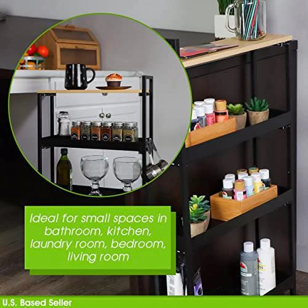 Bathroom Organizer Slim Storage Cart With Wheels - Mobile 4 Tier Narrow Shelf Tower Snack Cart For Small Spaces - Rolling Kitchen Spice Organizer - Narrow Shelf Laundry Room Storage