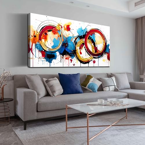 Colorful Abstract Canvas Wall Art for Living Room - Blue and Red Wall Art for Bedroom Women Ready to Hang Size 24