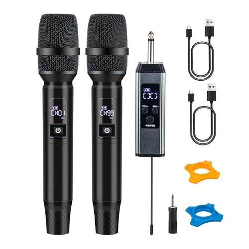 Wireless Microphones, Wireless Bluetooth Karaoke Microphone with Rechargeable Receiver(50hrs - 260 Ft Range), Karaoke Microphone Set for Singing, Wedding, DJ, Party, Speech, Church