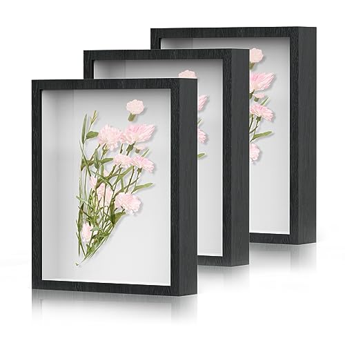 Shadow Box Frame 8x10 - 3 Pack Wood Deep Shadowbox with Glass Shadow Boxes Display Cases Suitable for Photos, Dried Flowers, Handicrafts Picture Frames for Wall (White)