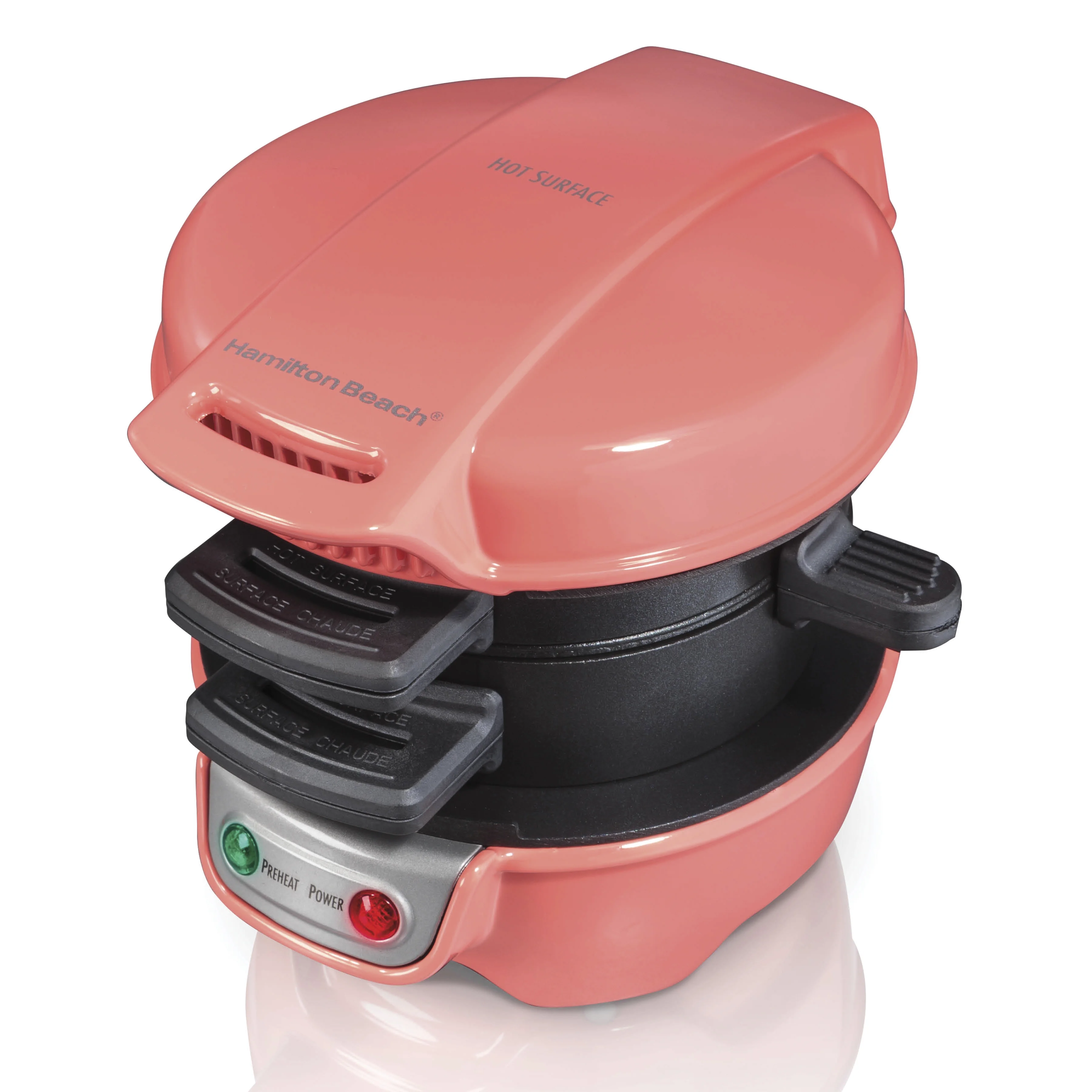 Hamilton Beach Breakfast Sandwich Maker with Egg Cooker Ring, Customize Ingredients, Coral, 25483