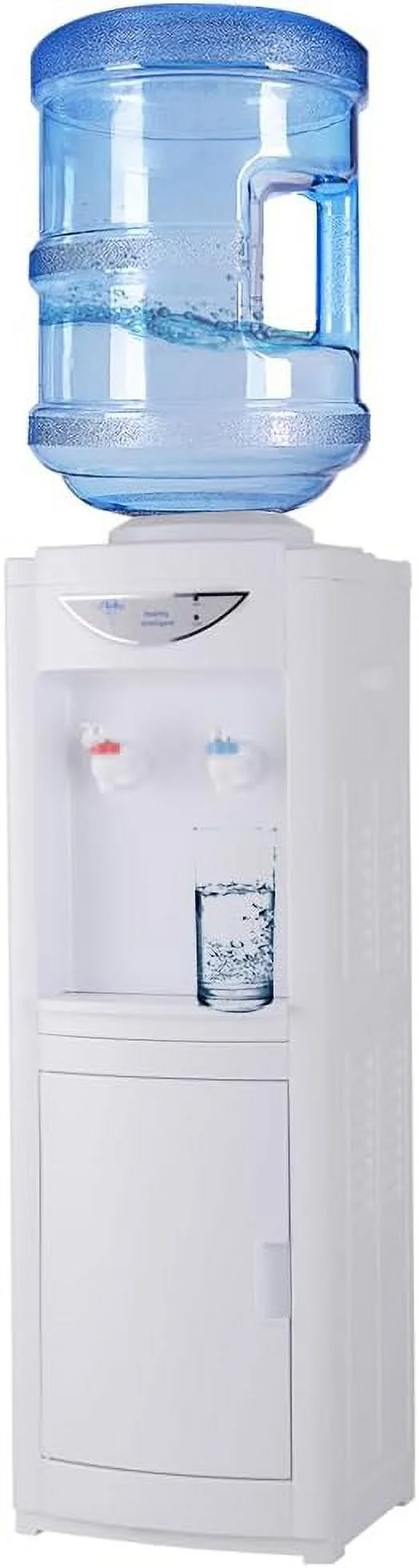 Hot & Cold Water Dispenser，Water Cooler Dispenser 5 Gallon Top-Loading Water Coolers with Child Safety Lock Removable Drip Tray & Storage Cabinet for Home Office (White)