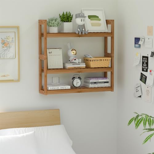Domax Bathroom Shelves Over The Toilet Storage Shelf - 3 Tier Wall Mount Bamboo Bathroom Shelf Organizer Multifunctional Adjustable Layer Free Standing Utility Shelves for Bathroom Living Room Kitchen