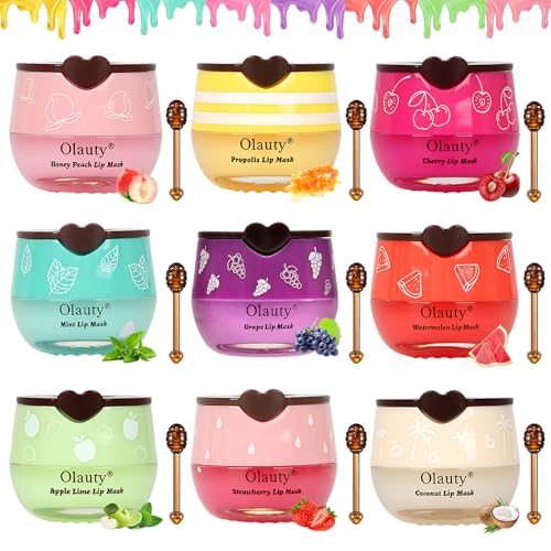 4 PCS Bee Lip Balm Honey Pot-Strawberry, Watermelon, Apple Lime, Honey Lip Mask Overnight Propolis Moisturizing,Vitamin E Prevention Cracked &Chapped Lips,Christmas Gifts Lip Balm