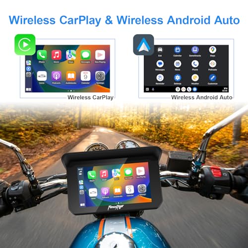Motorcycle Carplay & Motorcycle Android Auto, 5 Inch IPS Motorbike GPS Touch Screen, Motorbike GPS Navigation System, WiFi, Bluetooth, Waterproof, Support Siri/Google Assistant