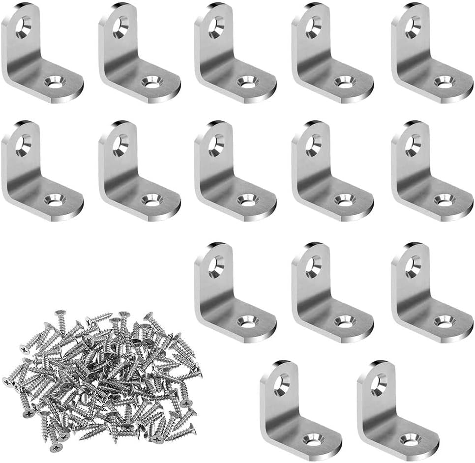 20 Pcs Corner Braces Small L Shaped Brackets Stainless Steel Fastener L Brace Joint Right Angle Bracket with 40 Pieces Screws for Wood Shelf Furniture Shelf Desk(20x20x16mm )