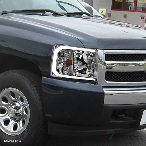 7422451949975 Compatible With 2007-2013 Chevy Silverado 1500/2007-2014 2500 3500 HD Switchback Sequential LED Strip Bar Black Housing Headlights With Amber Reflector